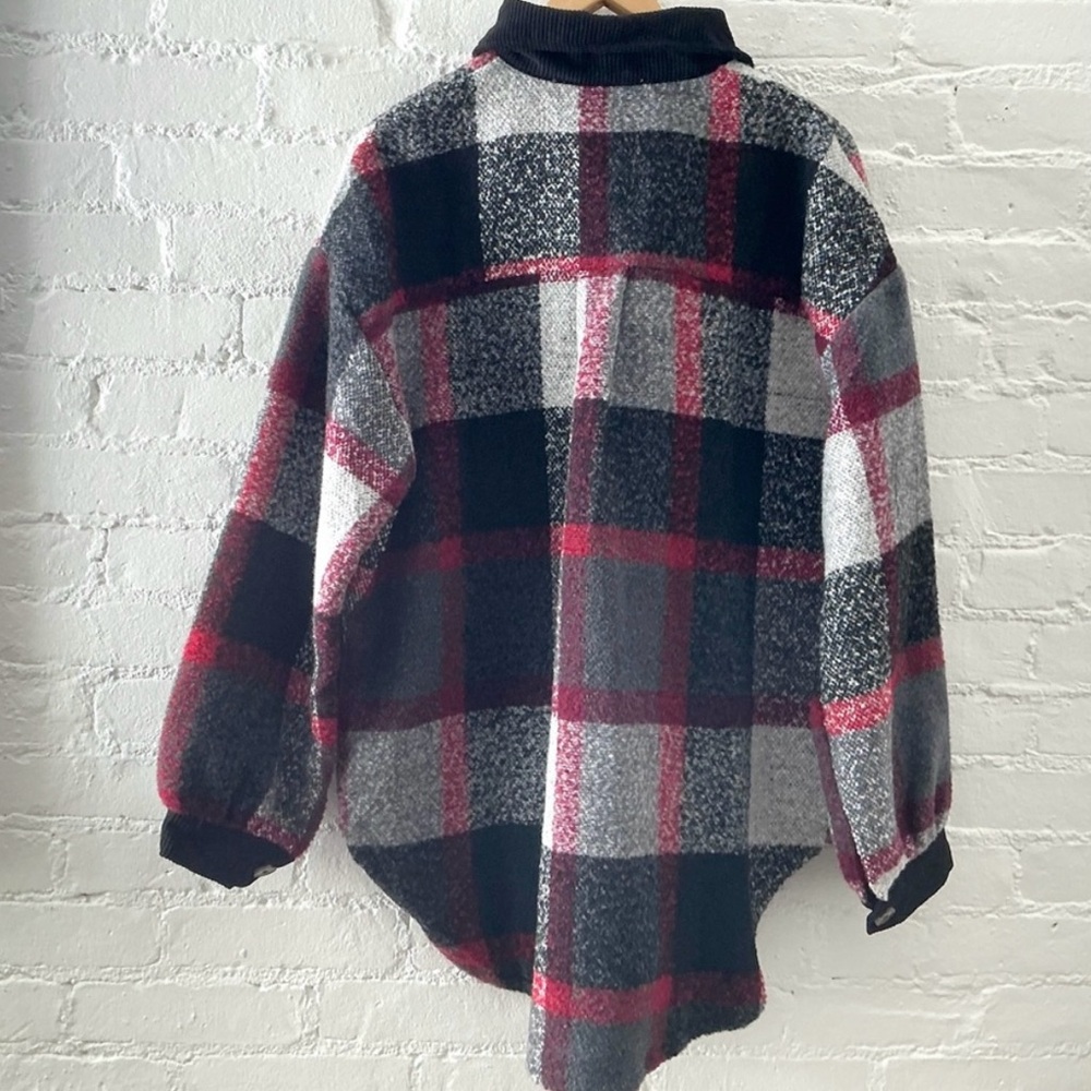 DAVI & DANI Oversized Plaid Shacket Button Up Wool Blend Textured Flannel Jacket - Picture 8 of 16